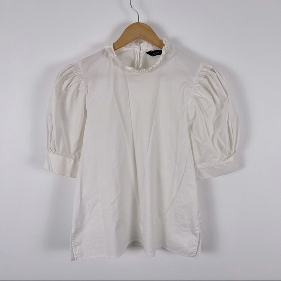 ✨3/$25✨ Zara White Puff Sleeve Frill Neck Blouse